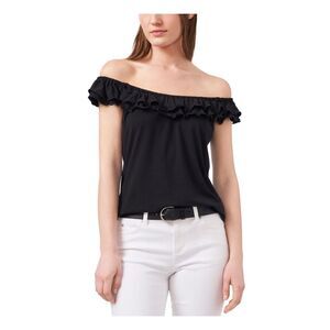 RILEY&RAE Womens Black Stretch Ruffled Flutter Sleeve Off Shoulder Top S
